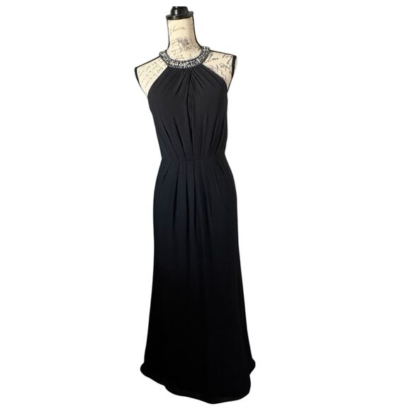 Bill Levkoff Black Halter Beaded Gown Size 8 Formal Evening Dress Glamorous Chic - Picture 1 of 9